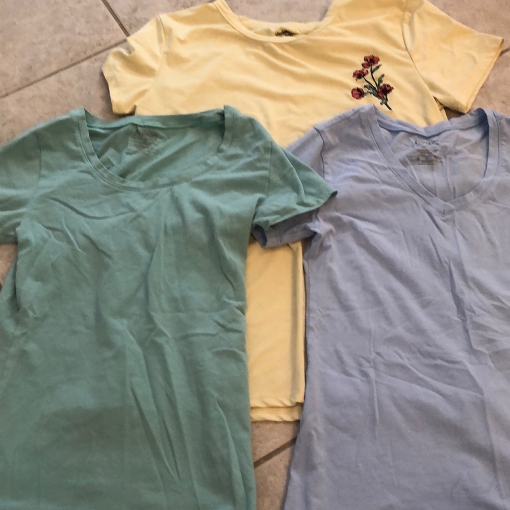 3 T-Shirts- Teal, Blue, and Yellow